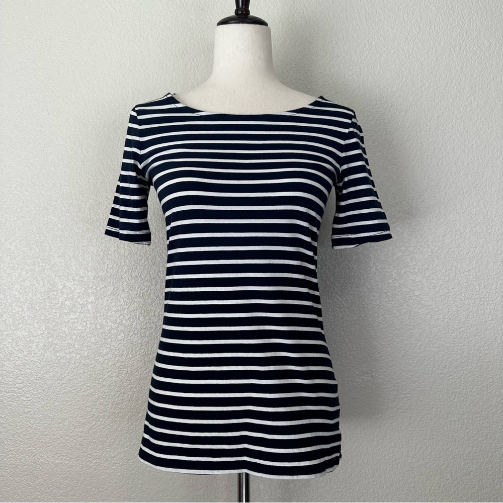 Boden 100% Cotton Blue White Striped Short Sleeves Top, Size 2